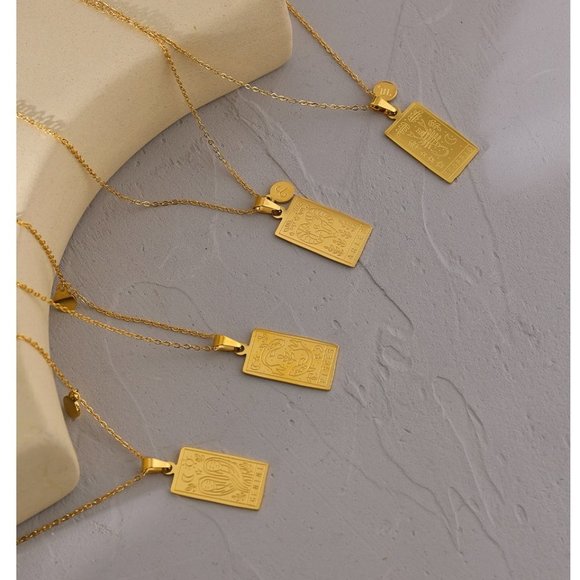 NEW 18K Gold Plated Leo Sign Zodiac Tarot Card Square Pendant Neck… - Picture 9 of 14
